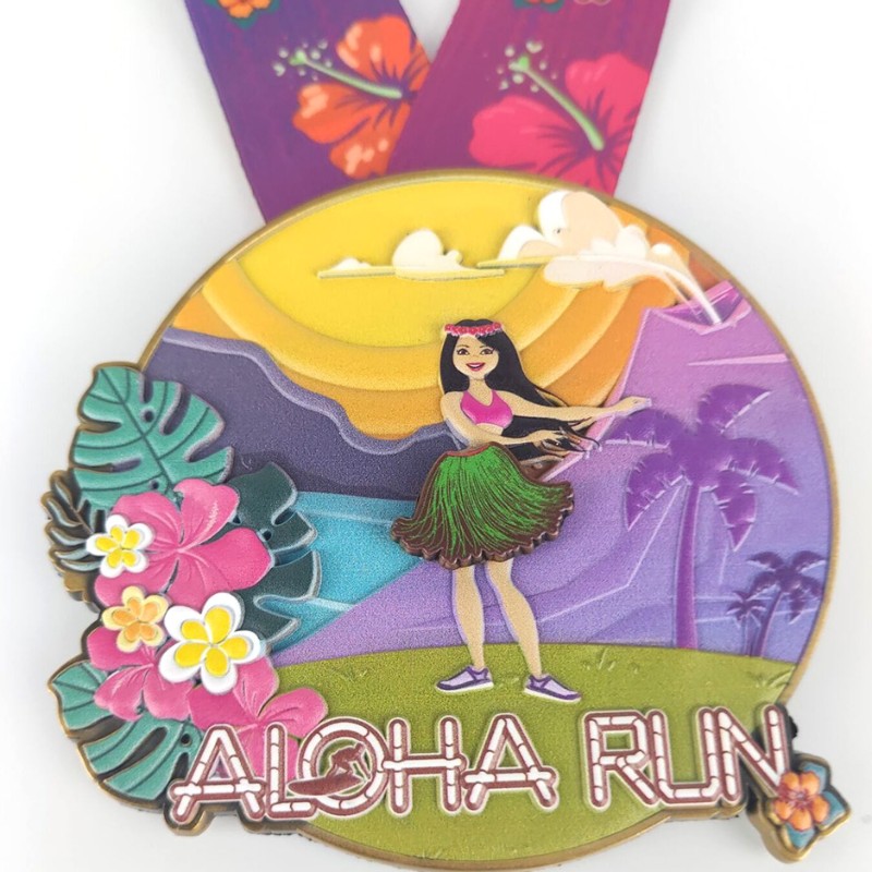 Medalii de curse personalizate Medalii clasice Aloha Run Medalii de maraton tipărit 3D Medalii de finisare Fun Run